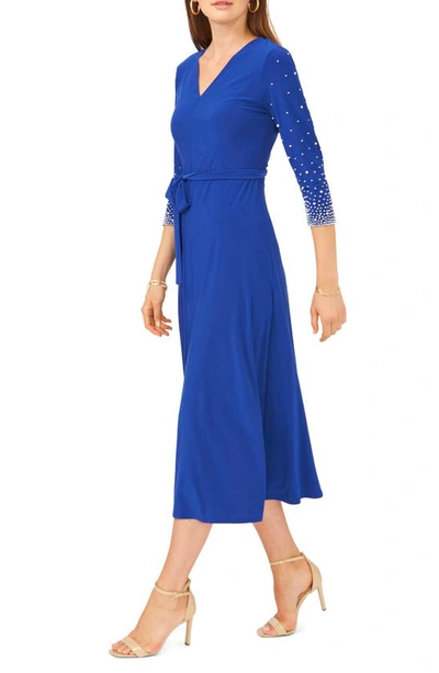 Shop Chaus Embellished Tie Waist Midi Dress In Blue