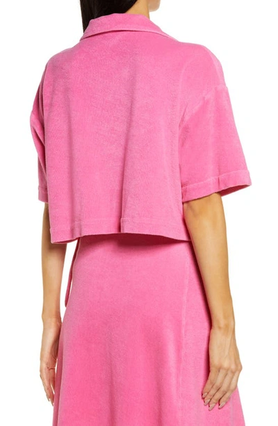 Shop Kkco Crop Terry Cloth Shirt In Flamingo