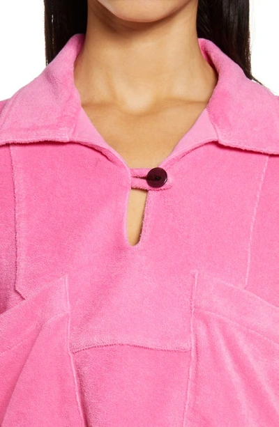Shop Kkco Crop Terry Cloth Shirt In Flamingo