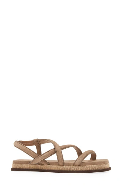 Shop Brunello Cucinelli Suede & Monili Strappy Sandal In Light Brown