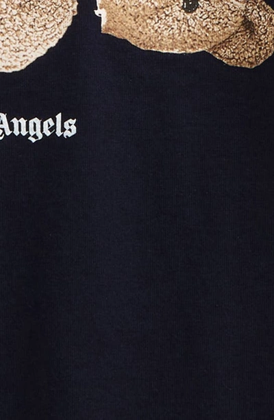 Shop Palm Angels Kids' Bear Cotton Graphic Tee In Navy Blue Brown