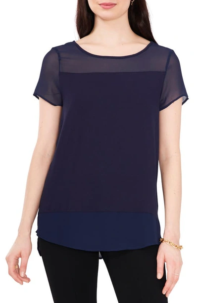 Shop Chaus Mixed Media Blouse In Navy
