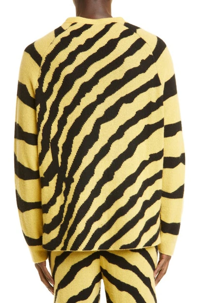 Shop The Elder Statesman Tiger Raglan Cashmere Crewneck Sweater In Sunbeam/ Black