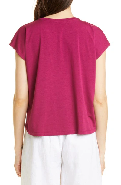 Shop Eileen Fisher Crewneck Boxy Stretch Jersey T-shirt In Berry