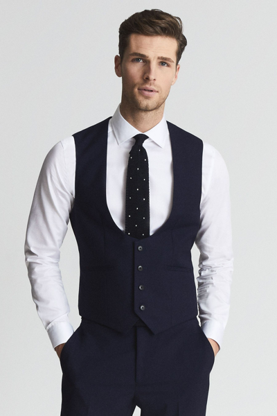 Reiss Mens Navy Blue Wool Blend Horse Shoe Slim Fit Waistcoat In Navy