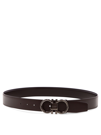 Shop Ferragamo "gancini" Reversible Belt In Black  