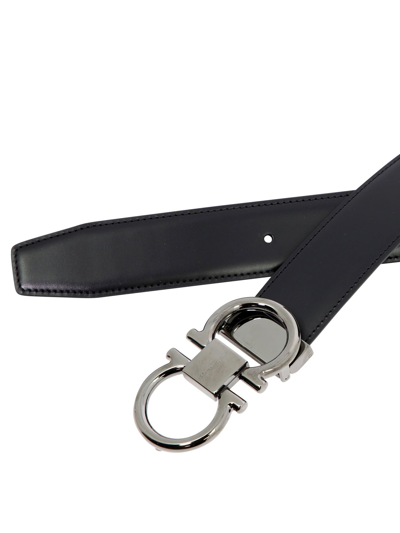 Shop Ferragamo "gancini" Reversible Belt In Black  