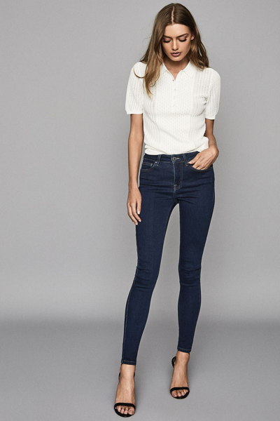 Shop Reiss Lux - Indigo Lux Mid Rise Skinny Jeans, 28r In Indigo1