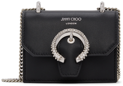 Shop Jimmy Choo Black Micro Paris Shoulder Bag In Black/silver
