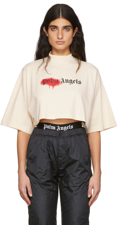 SPRAYED PALM OVERLOGO CROPPED TEE in white - Palm Angels® Official