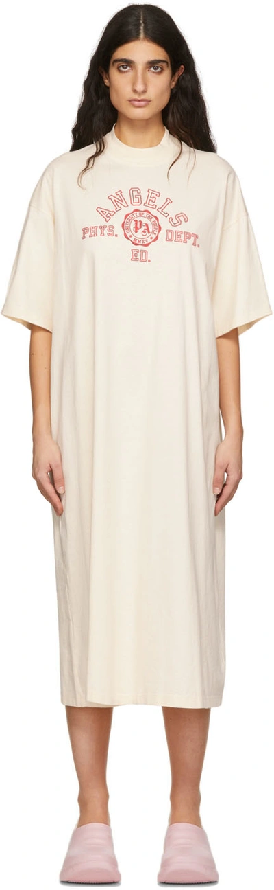 Shop Palm Angels Beige Cotton Midi Dress In Off White Red