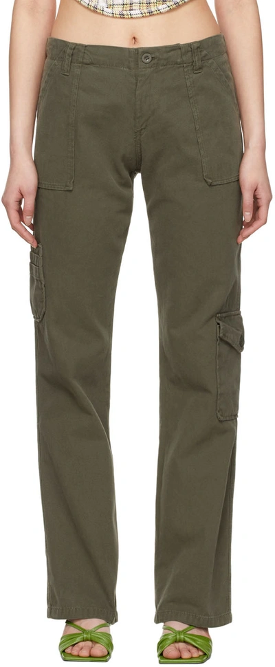 Shop Danielle Guizio Khaki Cotton Trousers In Army Green