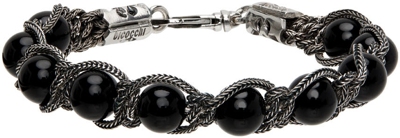 Shop Emanuele Bicocchi Silver & Black Large Beaded Bracelet
