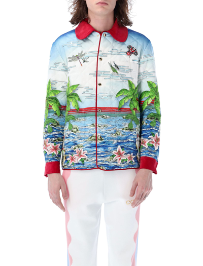Shop Casablanca Printed And Quilted Hunting Jacket In Tabletennis
