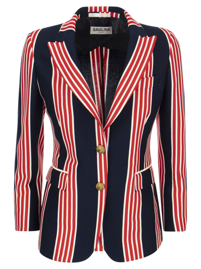 Shop Saulina Angelica - Striped Jacket In Blue/red