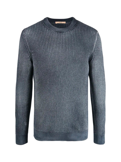 Shop Nuur Ribbed L/s Crew Neck Sweater In Navy