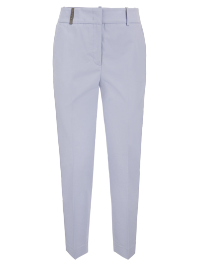 Shop Peserico Stretch Cotton Trousers In Light Blue
