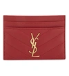 Saint Laurent Quilted Monogram Leather Card Holder, Red In Red Gold