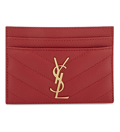Saint Laurent Quilted Monogram Leather Card Holder, Red