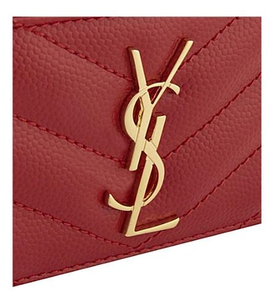 Shop Saint Laurent Monogram Quilted Leather Card Holder In Rouge Vif
