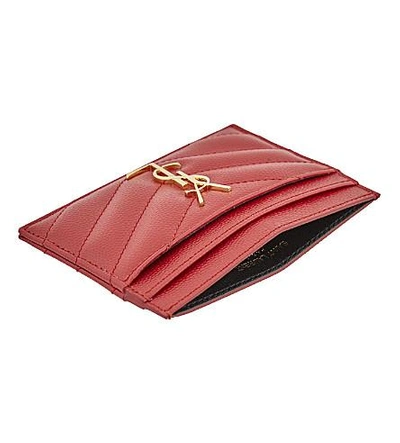 Shop Saint Laurent Monogram Quilted Leather Card Holder In Rouge Vif