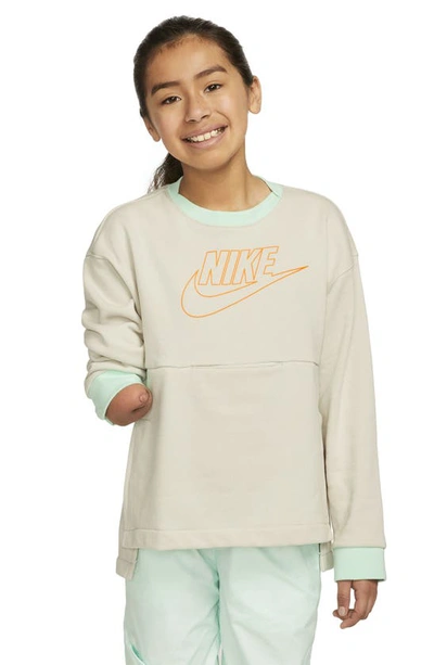 Shop Nike Kids' Fleece Crewneck Sweatshirt In Light Bone/ Total Orange