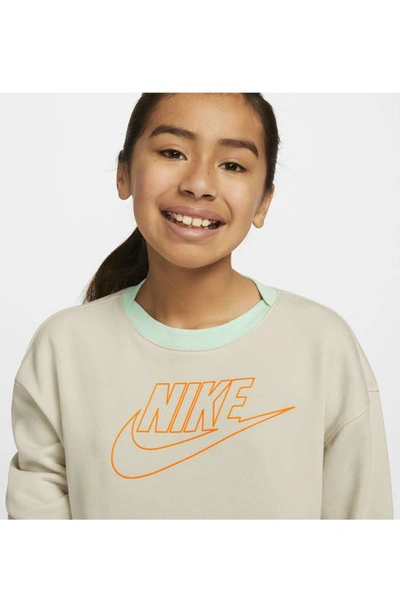 Shop Nike Kids' Fleece Crewneck Sweatshirt In Light Bone/ Total Orange