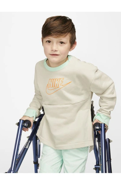 Shop Nike Kids' Fleece Crewneck Sweatshirt In Light Bone/ Total Orange