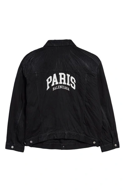 Shop Balenciaga Cities Paris Denim Jacket In Washed Black/ White W