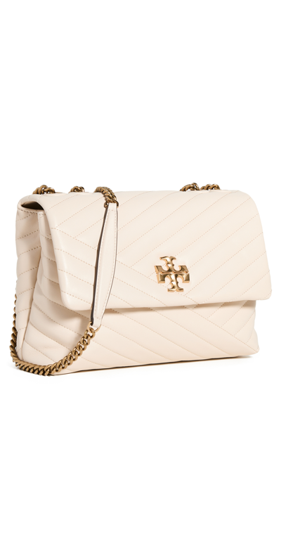 Shop Tory Burch Kira Quilted Chevron Shoulder Bag New Cream/rolled Brass