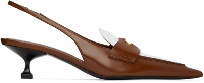 Shop Miu Miu Brown Loafer Heels In F070d Tobacco+white