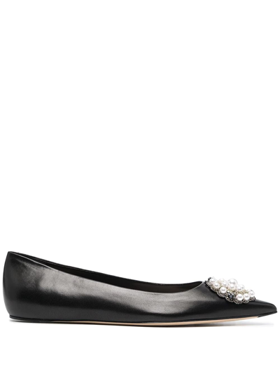 Shop Alexander Mcqueen Black Ballerina With Jewel Application In Black/silver