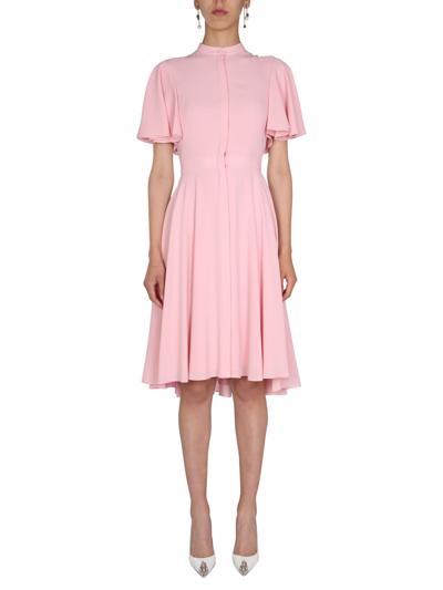 Shop Alexander Mcqueen Silk Midi Dress In Rosa