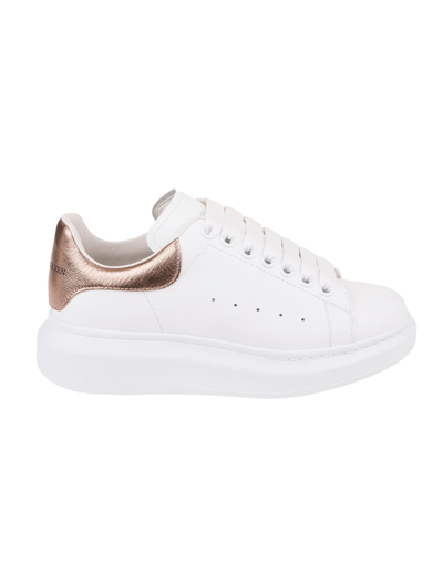 Shop Alexander Mcqueen Woman White And Metallic Pink Oversize Sneakers In White/rose Gold