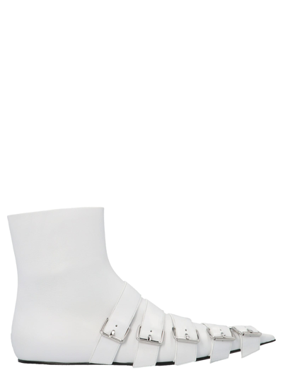 Shop Balenciaga Buckle Bootie Shoes In White