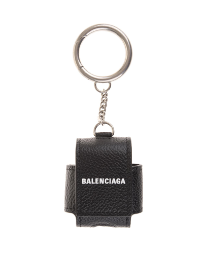 Shop Balenciaga Cash Earpods Case In Black Grained Leather In Black/white