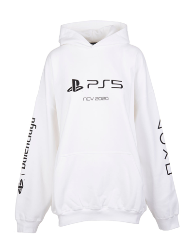 Shop Balenciaga Man White Medium Fit Playstation Hoodie In White/black