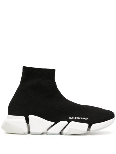 Shop Balenciaga Woman Black Speed 2.0 Sneakers With White And Transparent Sole In Black/white/trasparente