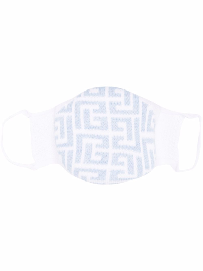 Shop Balmain Light Blue And White Monogram Face Mask In Bianco/azzurro