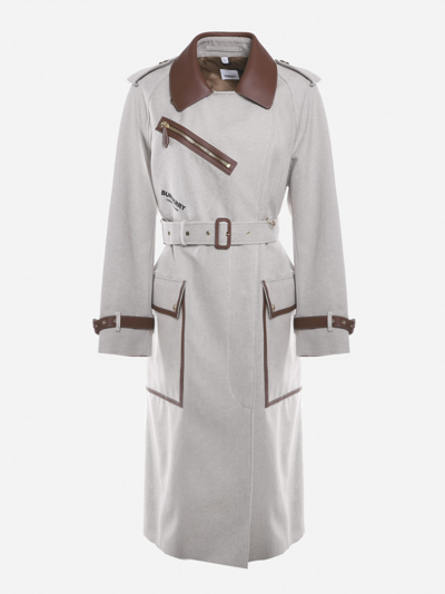 Shop Burberry Cotton Canvas Trench Coat With Leather Inserts In Light Fawn