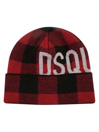 Shop Dsquared2 Check Logo Beanie In Black/red