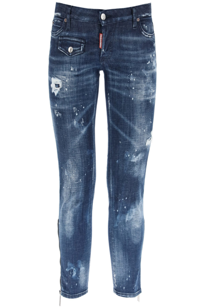 Shop Dsquared2 Jennifer Cropped Jeans With Zip In Blue (blue)
