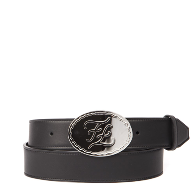 Shop Fendi Embossed Logo Buckle Black Leather Belt