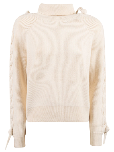 Shop Jw Anderson J.w. Anderson Cable Insert Turtleneck Sweater In Off White