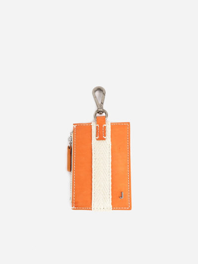 Shop Jacquemus Leather Wallet With Contrasting Herringbone Detail In Orange