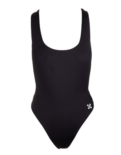 Shop Off-white Black Logo Band Swimsuit In Nero