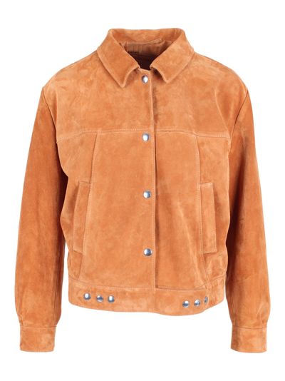 Shop Prada Leather Jacket In Almond