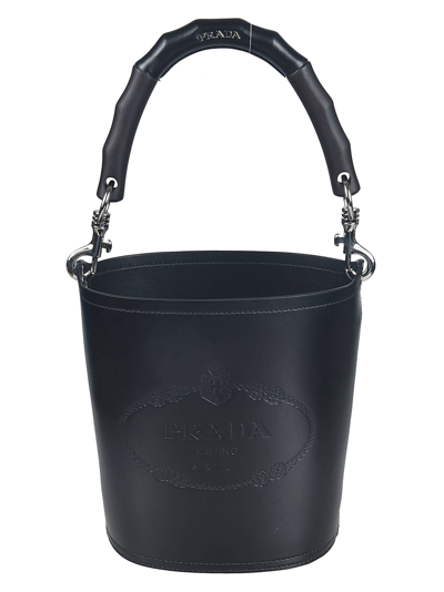 Shop Prada Logo Bucket Bag In Black