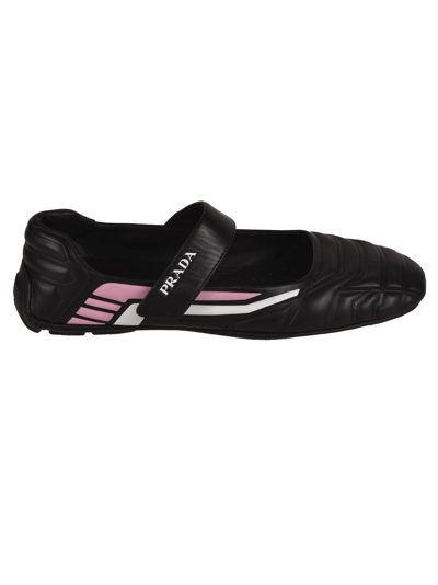 Shop Prada Logo Strap Quilted Slippers In Black