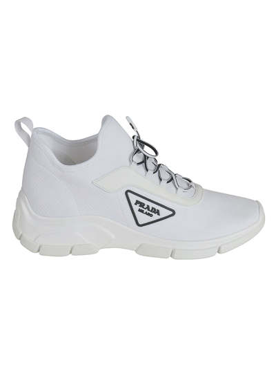 Shop Prada Side Embossed Logo Sneakers In White